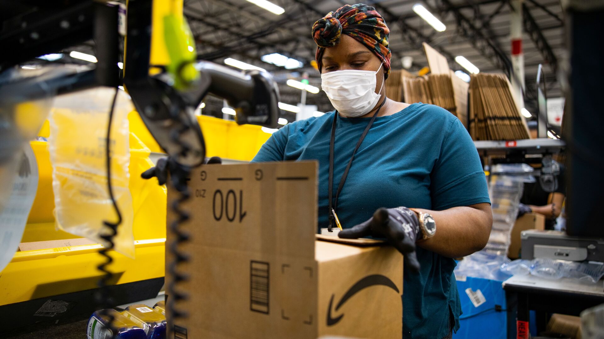 Amazon employee in fulfillment center